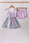Purple floral print bow bloomer set