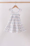 Blue Floral Ruffle Dress