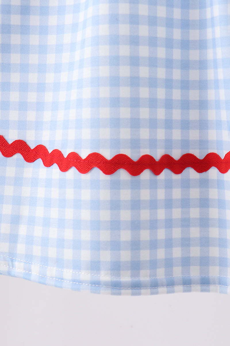 Blue School Bus Smocked Gingham Dress