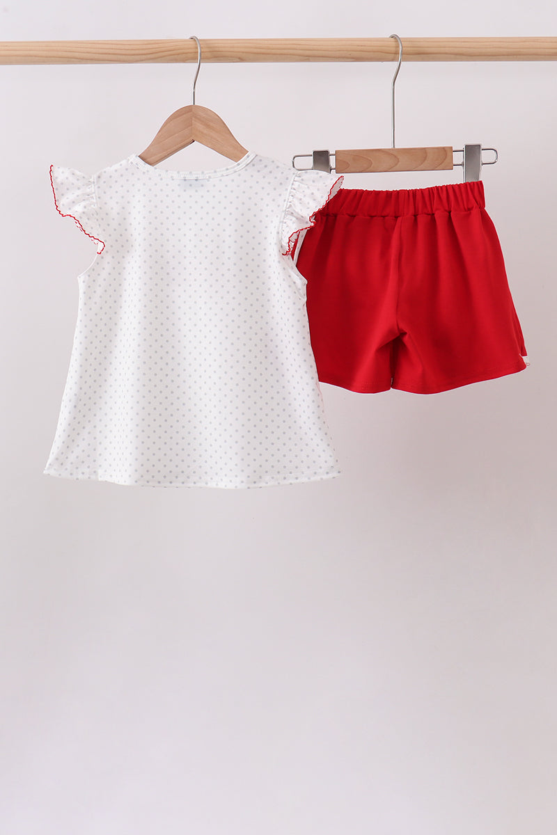 Red Apple Embroidered Skorts Set