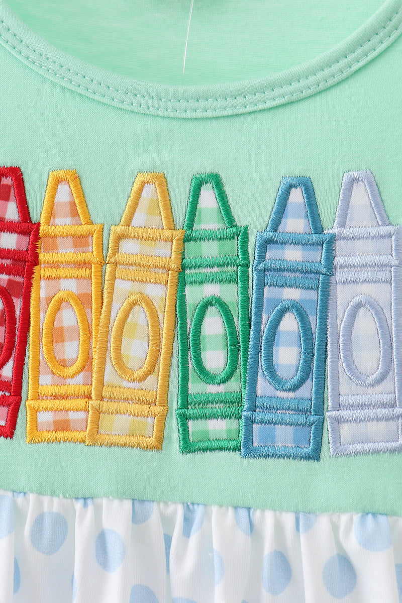 Mint Crayon Applique Dot Dress