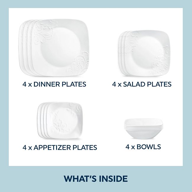 Corelle Cherish Mugless SQ. 16 Pc. Set