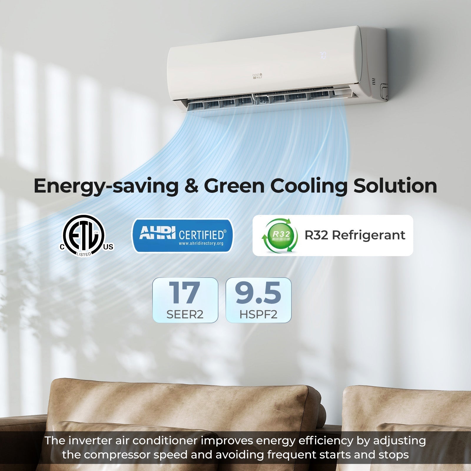 11500 BTU 115V Mini Split Air Conditioner and Heater Pump System Wifi Enabled