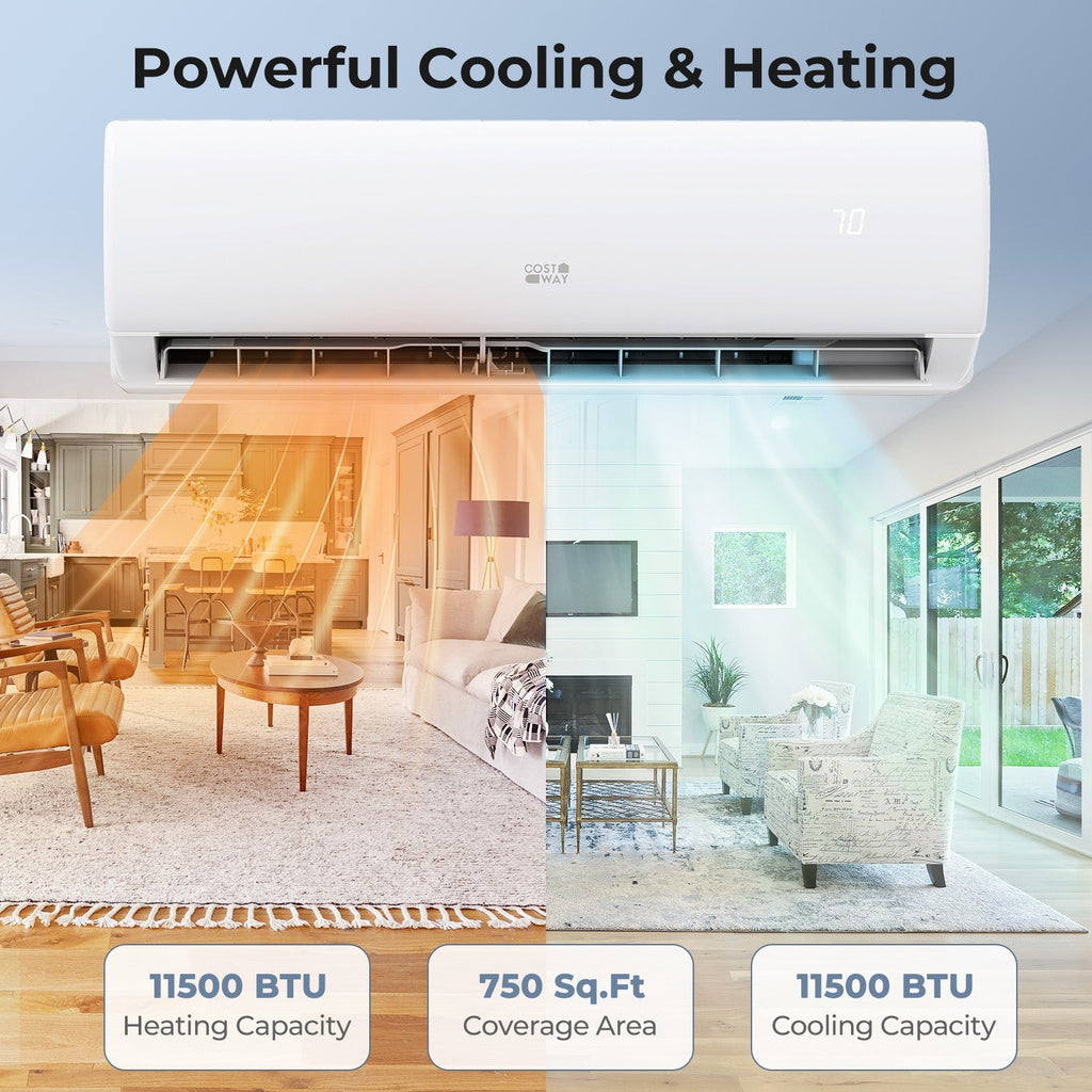 11500 BTU 115V Mini Split Air Conditioner and Heater Pump System Wifi Enabled