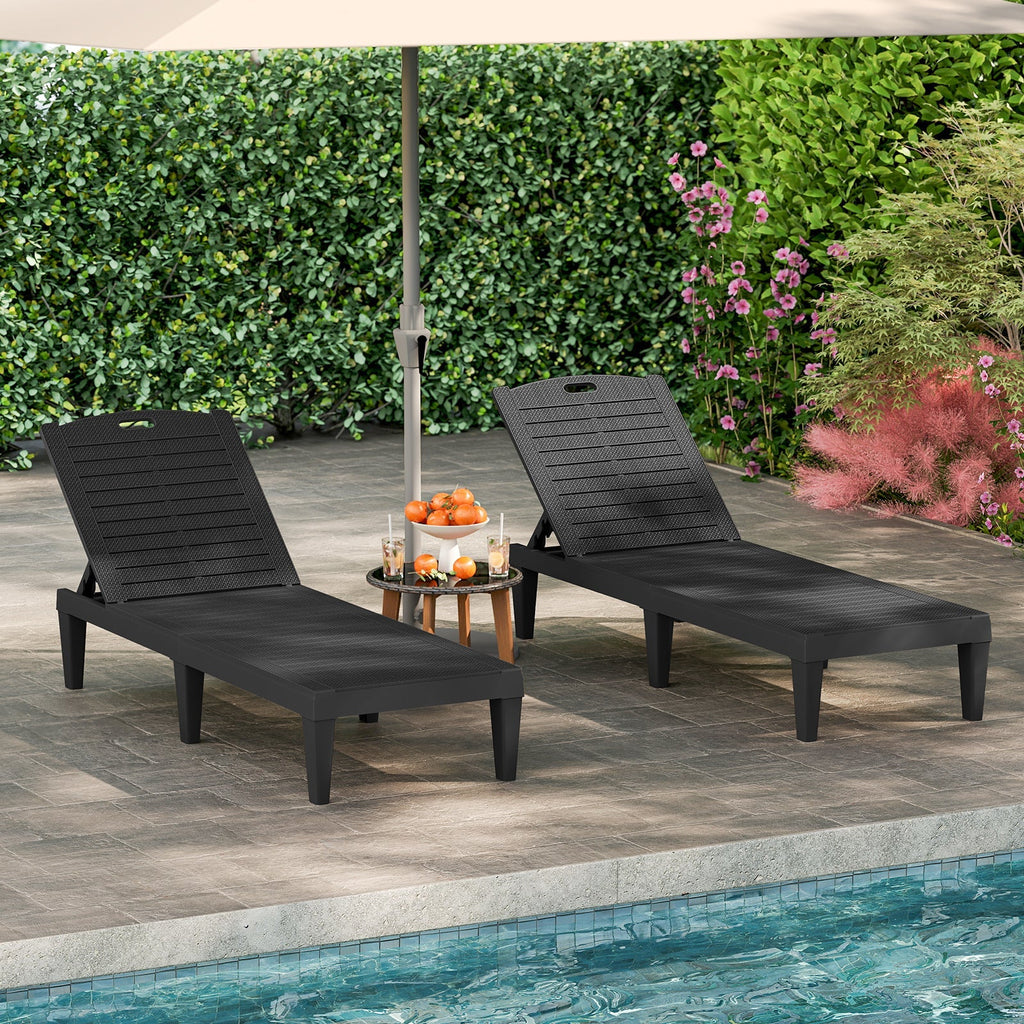 Outdoor PP Chaise Lounge Chairs Set of 2 with 4-Position Adjustable Backrests