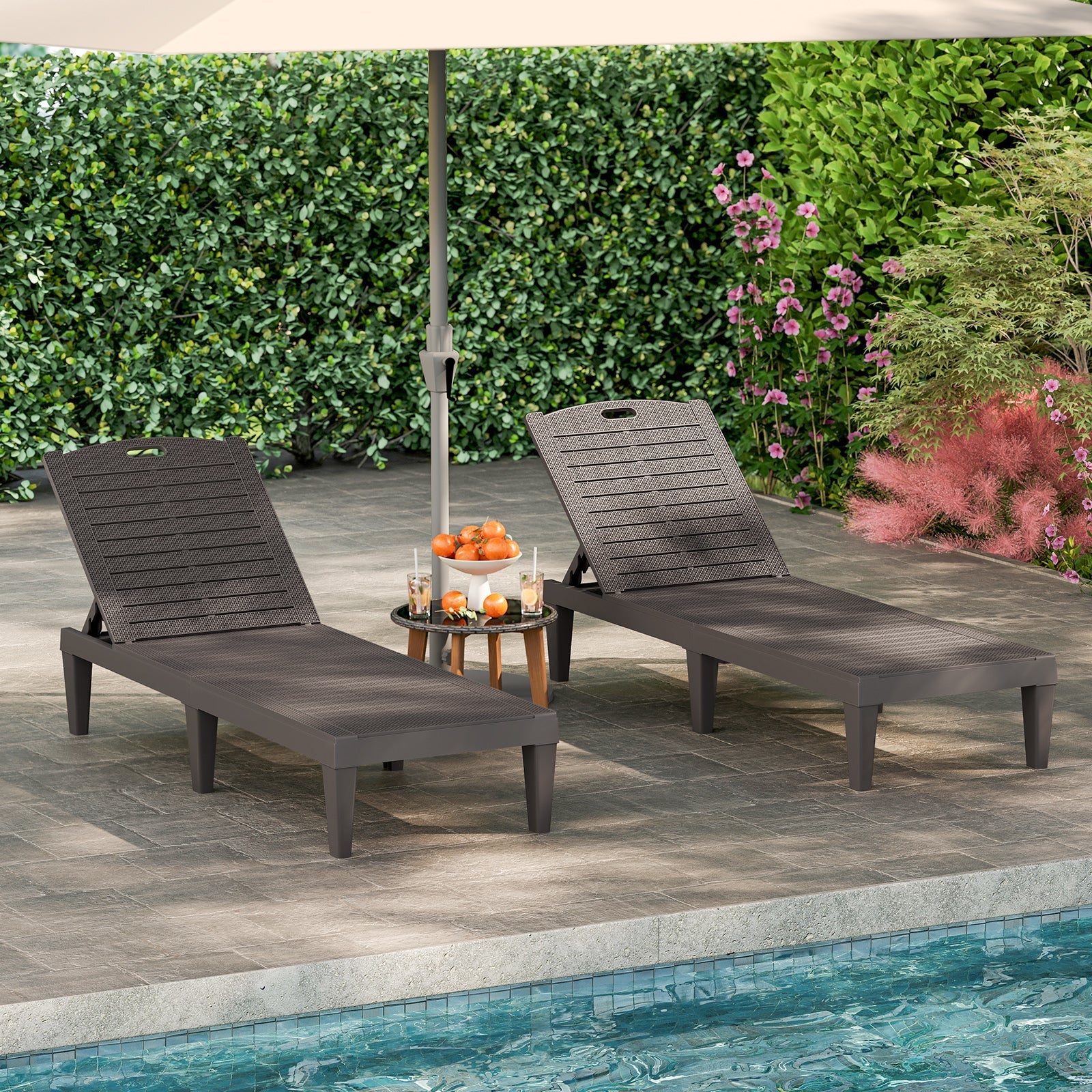 Outdoor PP Chaise Lounge Chairs Set of 2 with 4-Position Adjustable Backrests
