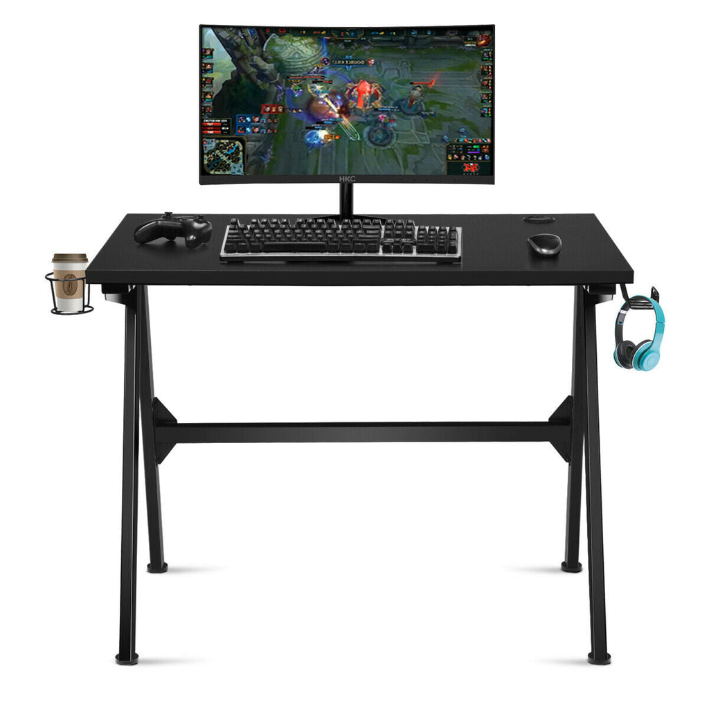 Ergonomic Computer Gaming Desk with Cup Holder and Headphone Hook