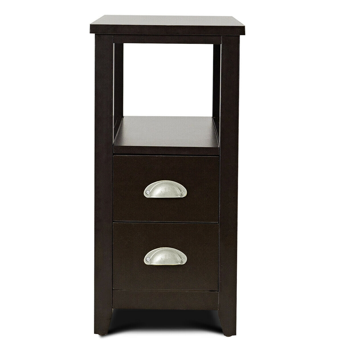 End Table Wooden with 2 Drawers and Shelf Bedside Table
