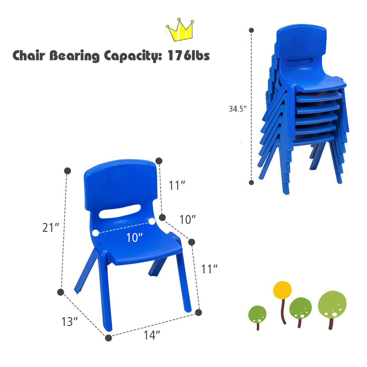 6-pack Kids Plastic Stackable Classroom Chairs