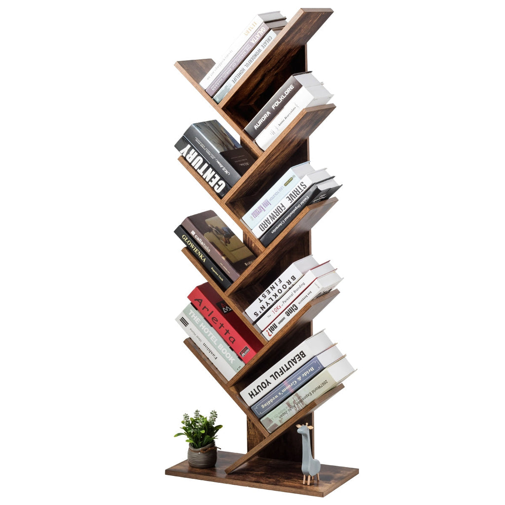 8-Tier Free Standing Tree Bookshelf-Coffee