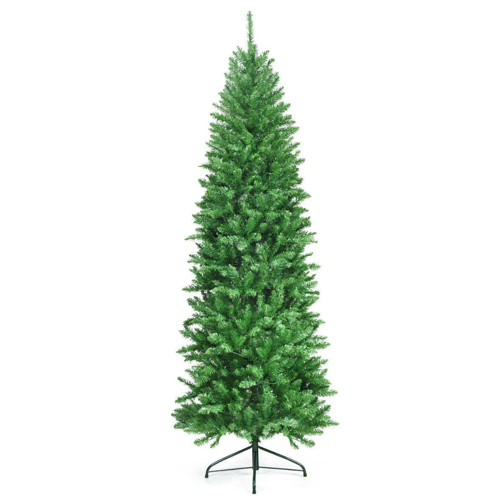 6 Feet PVC Hinged Pre-lit Artificial Fir Pencil Christmas Tree with 150 Lights