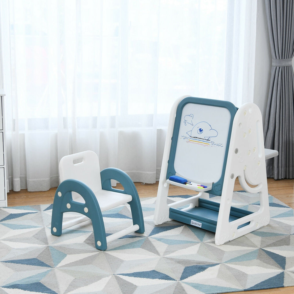 2-in-1 Kids Easel Desk Chair Set Book Rack Adjustable Art Painting Board