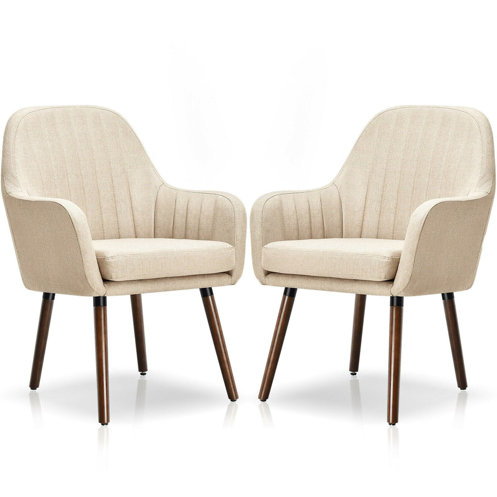 Set of 2 Fabric Upholstered Accent Chairs with Wooden Legs