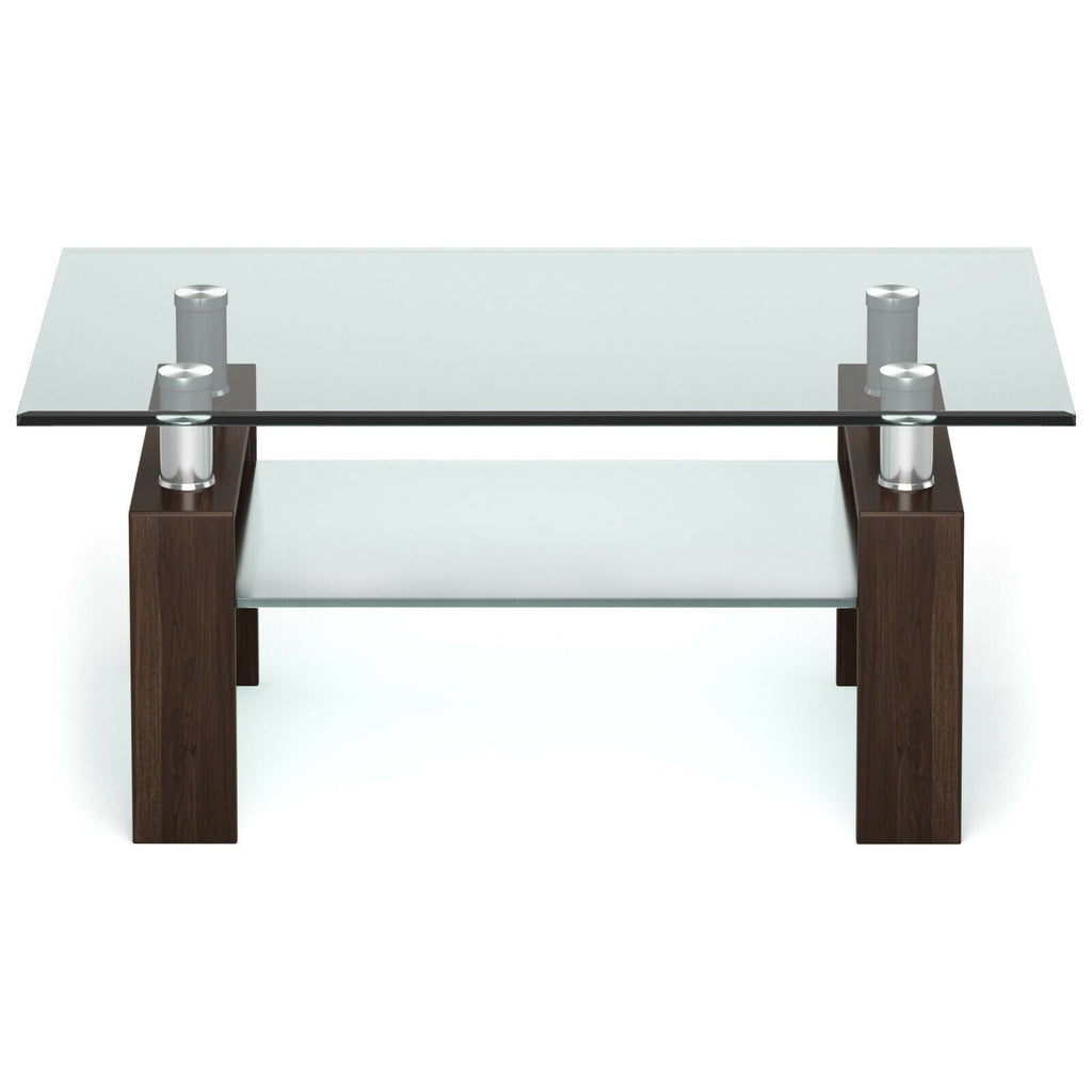 Rectangle Glass Coffee Table with Metal Legs for Living Room
