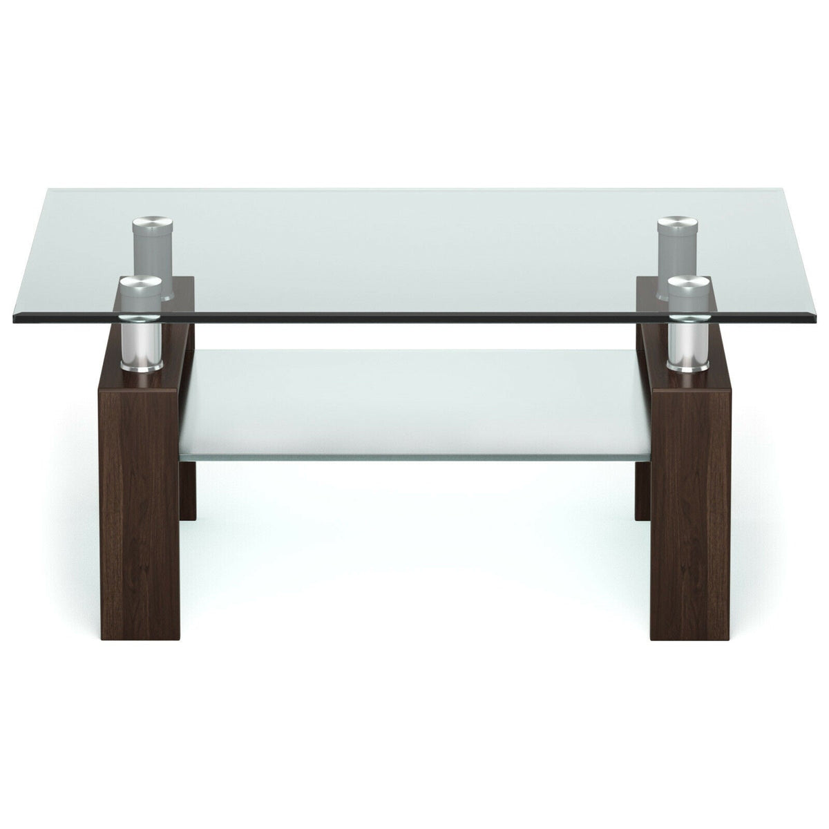 Rectangle Glass Coffee Table with Metal Legs for Living Room