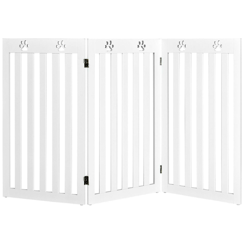 36 Inch Folding Wooden Freestanding Pet Gate Dog Gate with 360° Flexible Hinge
