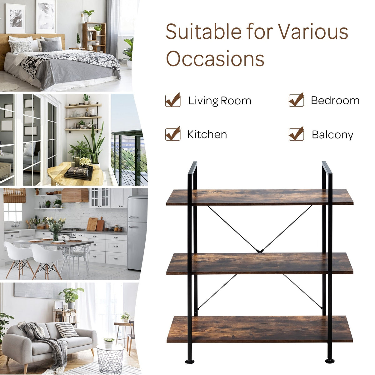 3/5 Tiers Industrial Bookcase with Metal Frame for Home Office-3