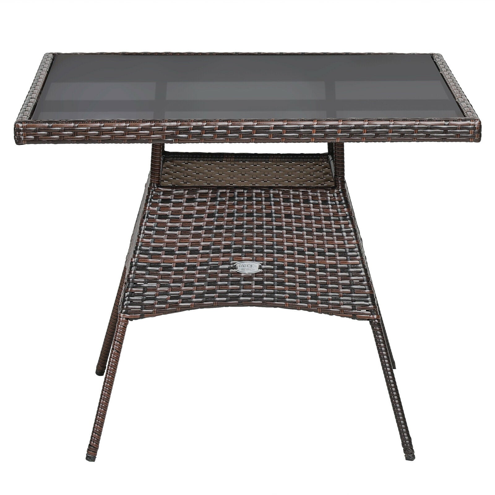 5 Pieces Patio Rattan Dining Furniture Set with Arm Chair and Wooden Table Top