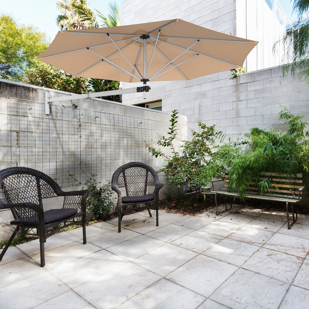 8ft Wall-Mounted Telescopic Folding Tilt Sun Shade Umbrella