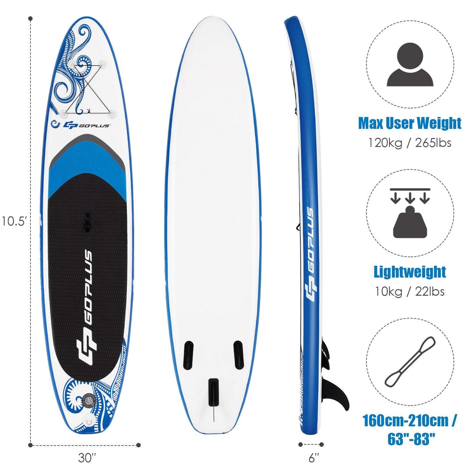 11-Feet Inflatable Paddle Board with Carry Bag