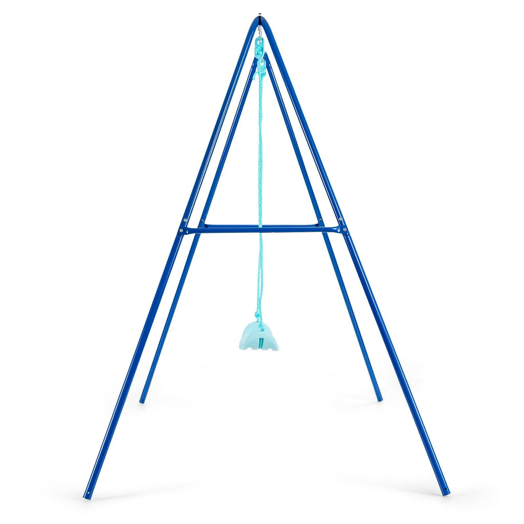 Outdoor Kids Swing Set with Heavy-Duty Metal A-Frame and Ground Stakes