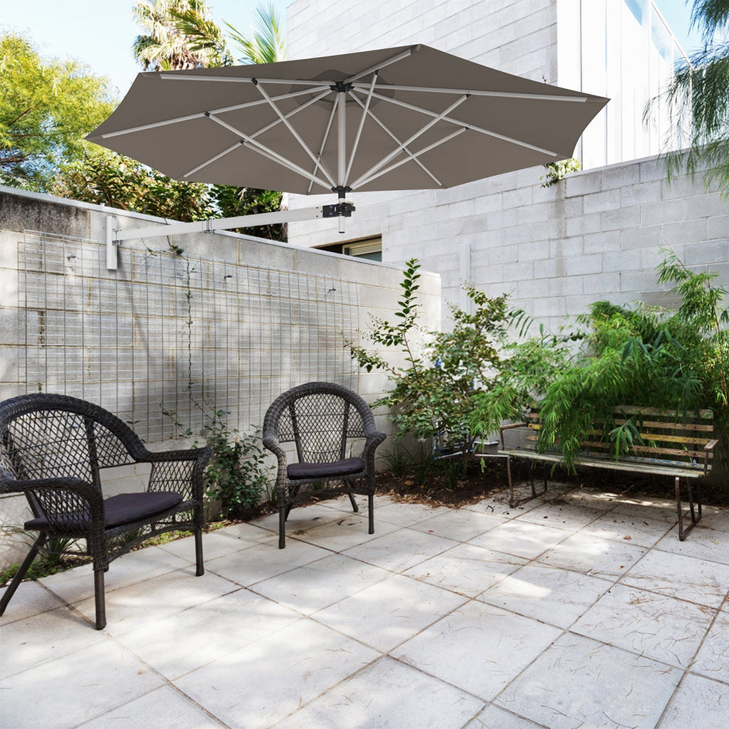 8ft Wall-Mounted Telescopic Folding Tilt Sun Shade Umbrella