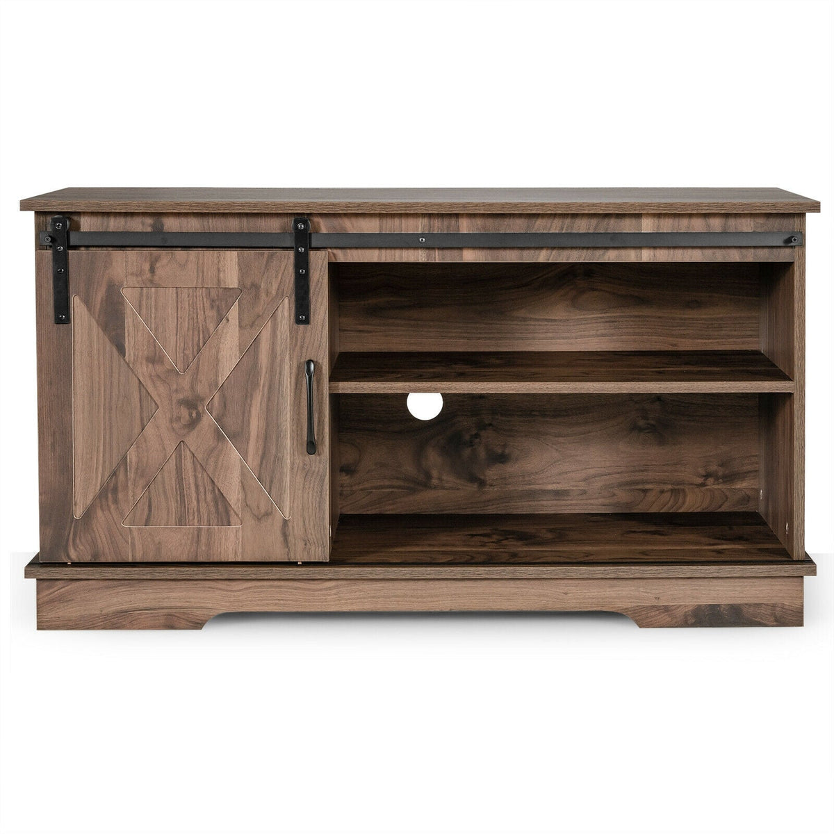 Sliding Barn Door TV Stand with Adjustable Shelf Cabinet-Dark Walnut