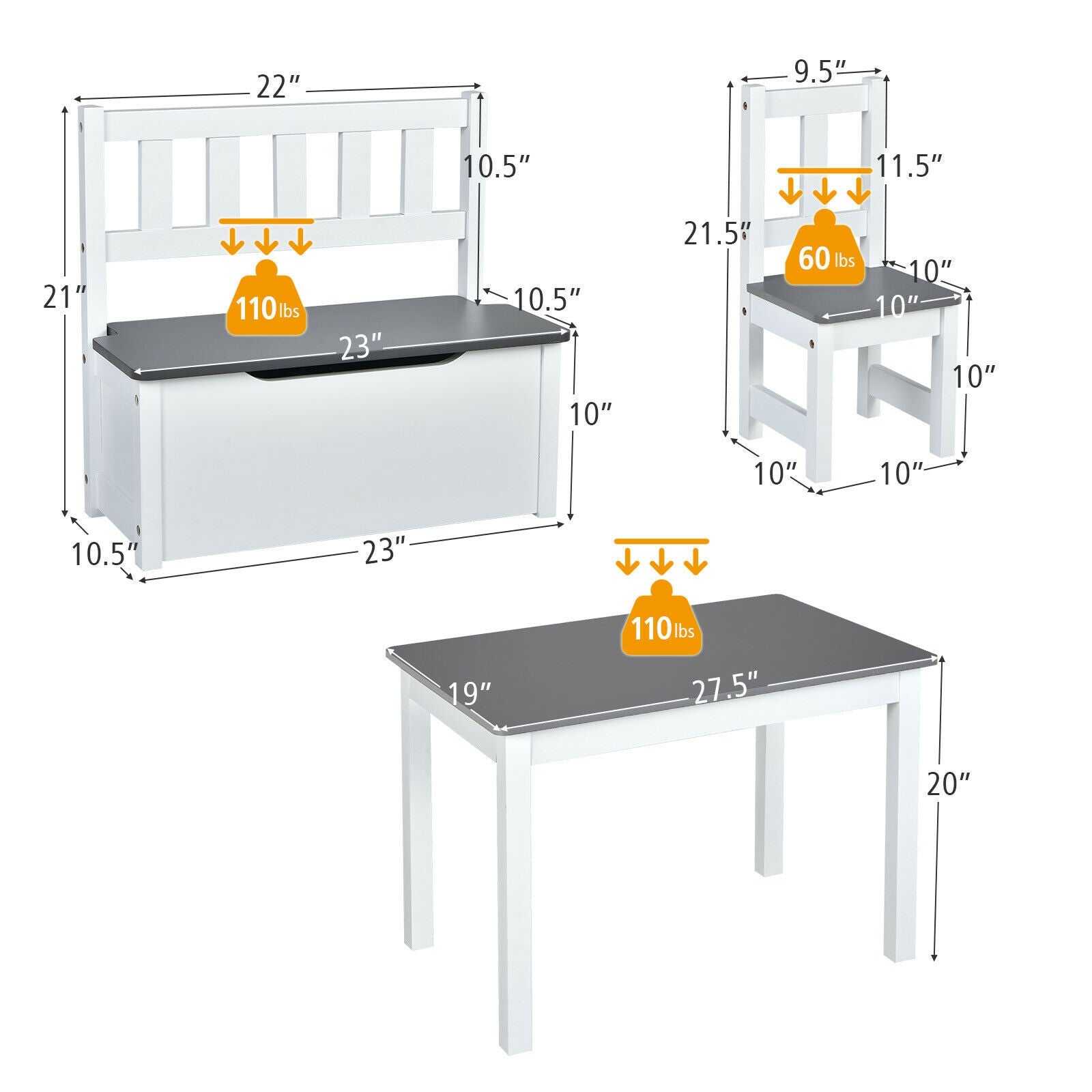 4 Pieces Kids Wooden Activity Table and Chairs Set with Storage Bench and Study Desk