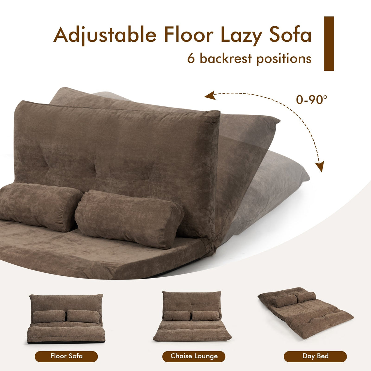 6-Position Adjustable Sleeper Lounge Couch with 2 Pillows