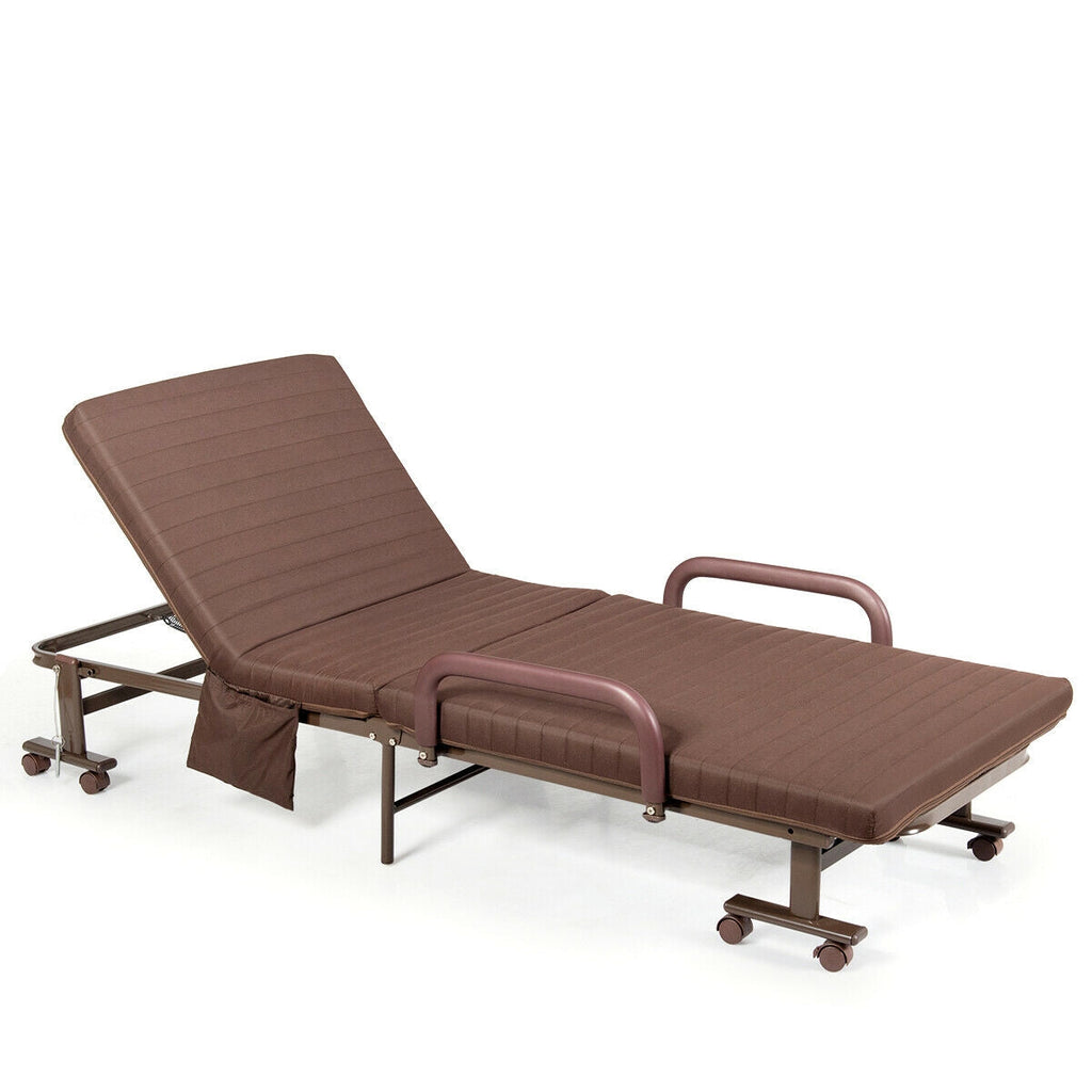 Adjustable Folding Guest Bed Frame with Mattress and Wheels