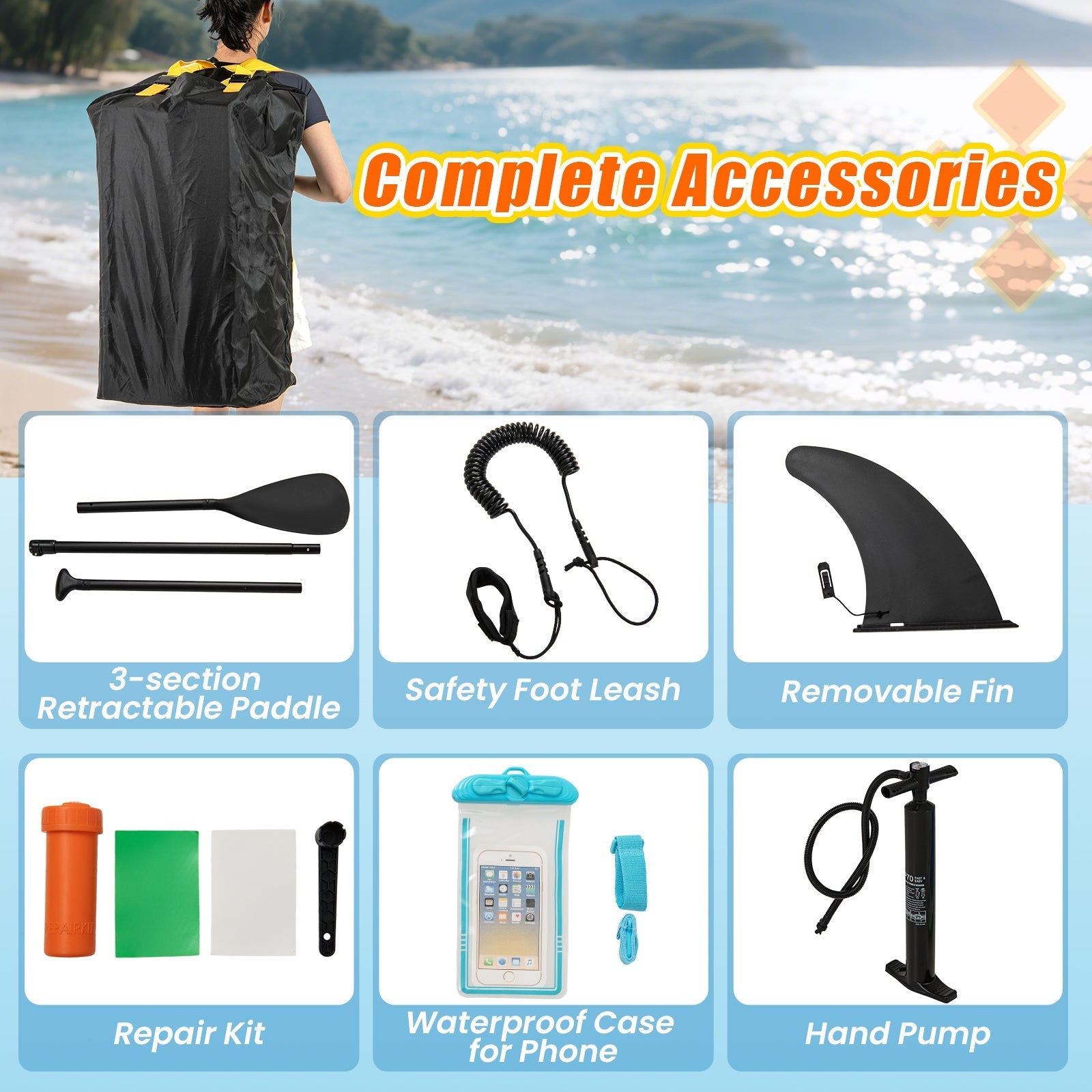 11 Feet Premium SUP Inflatable Stand Up Paddle Board with Accessories and Repair Kit-L