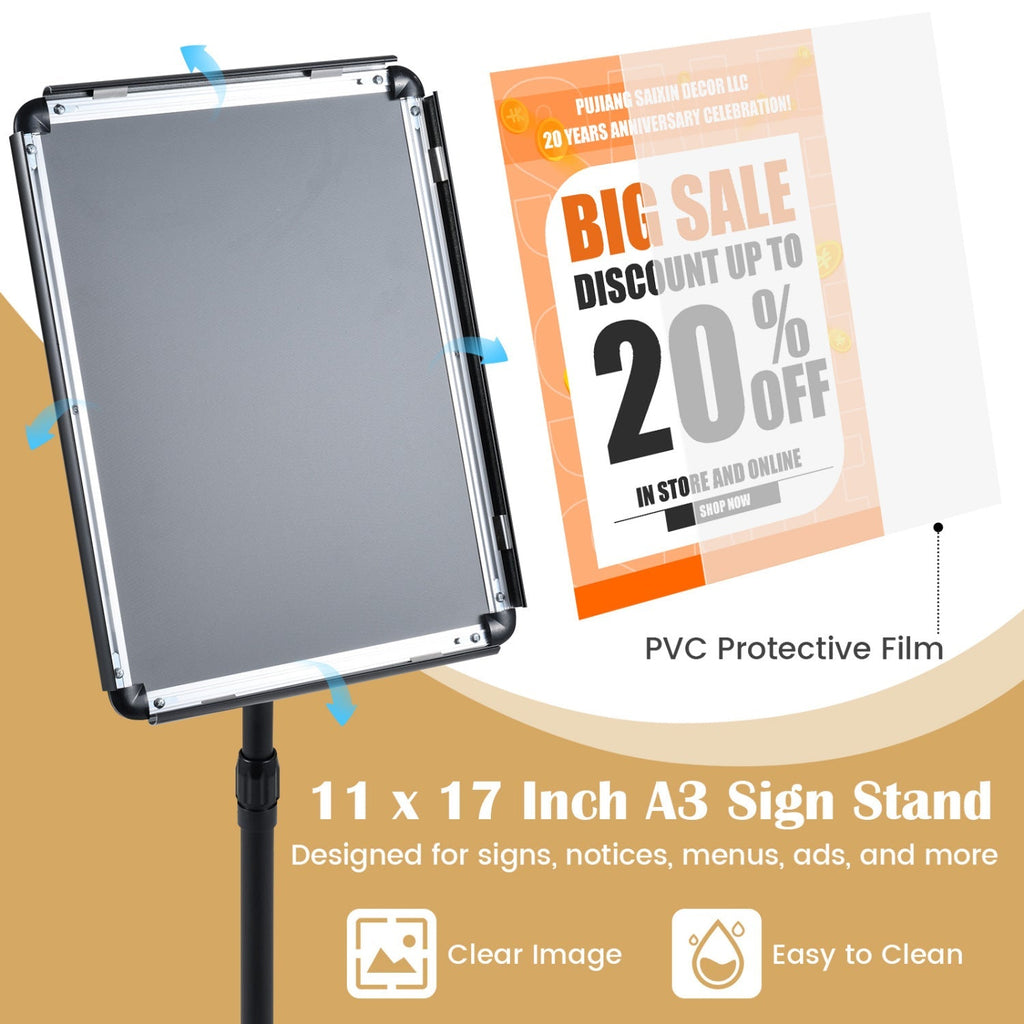 11x17 Adjustable Height Sign Holder Stand with Snap Frame