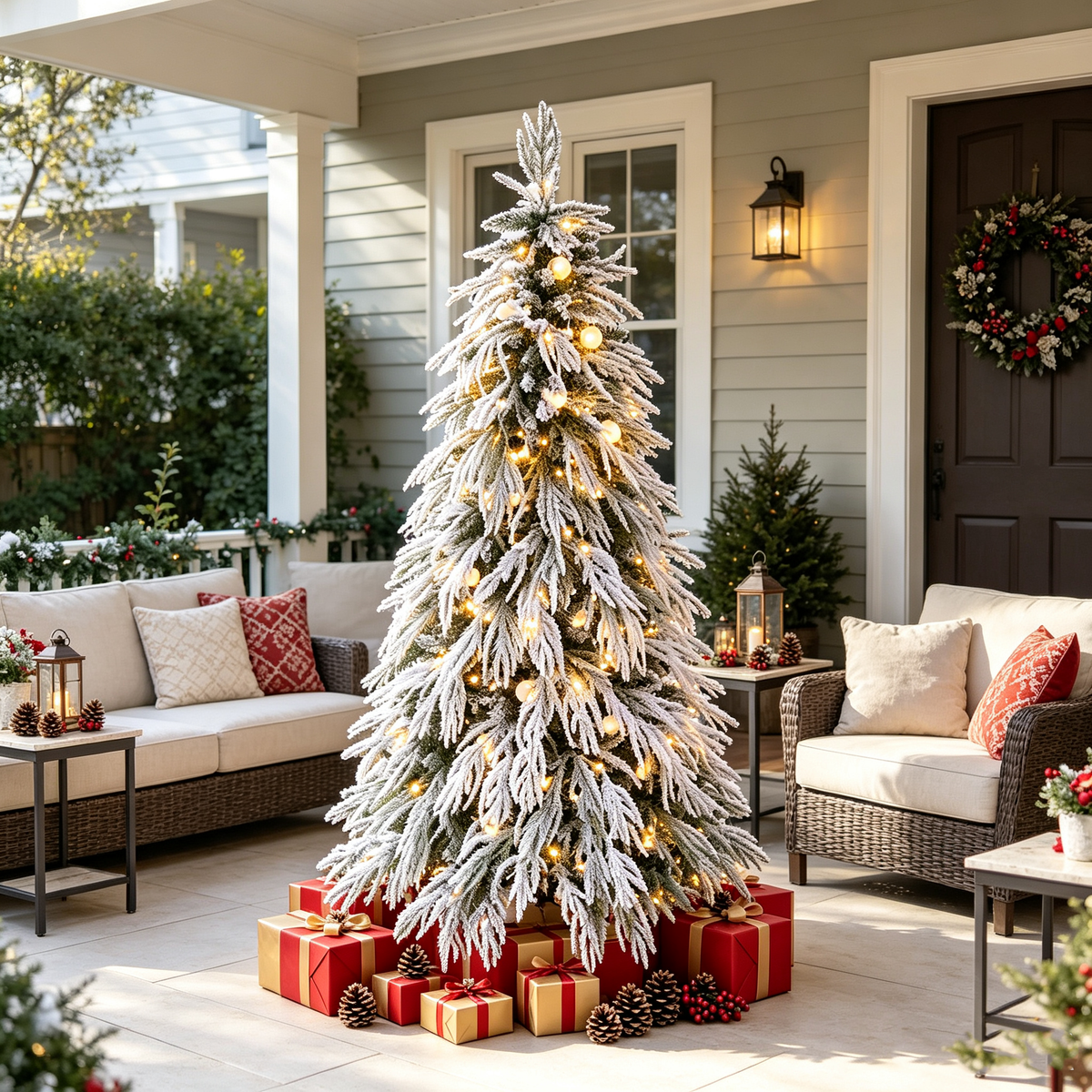 7 FT Pre-Lit Flocked Artificial Christmas Tree with LED Lights - White