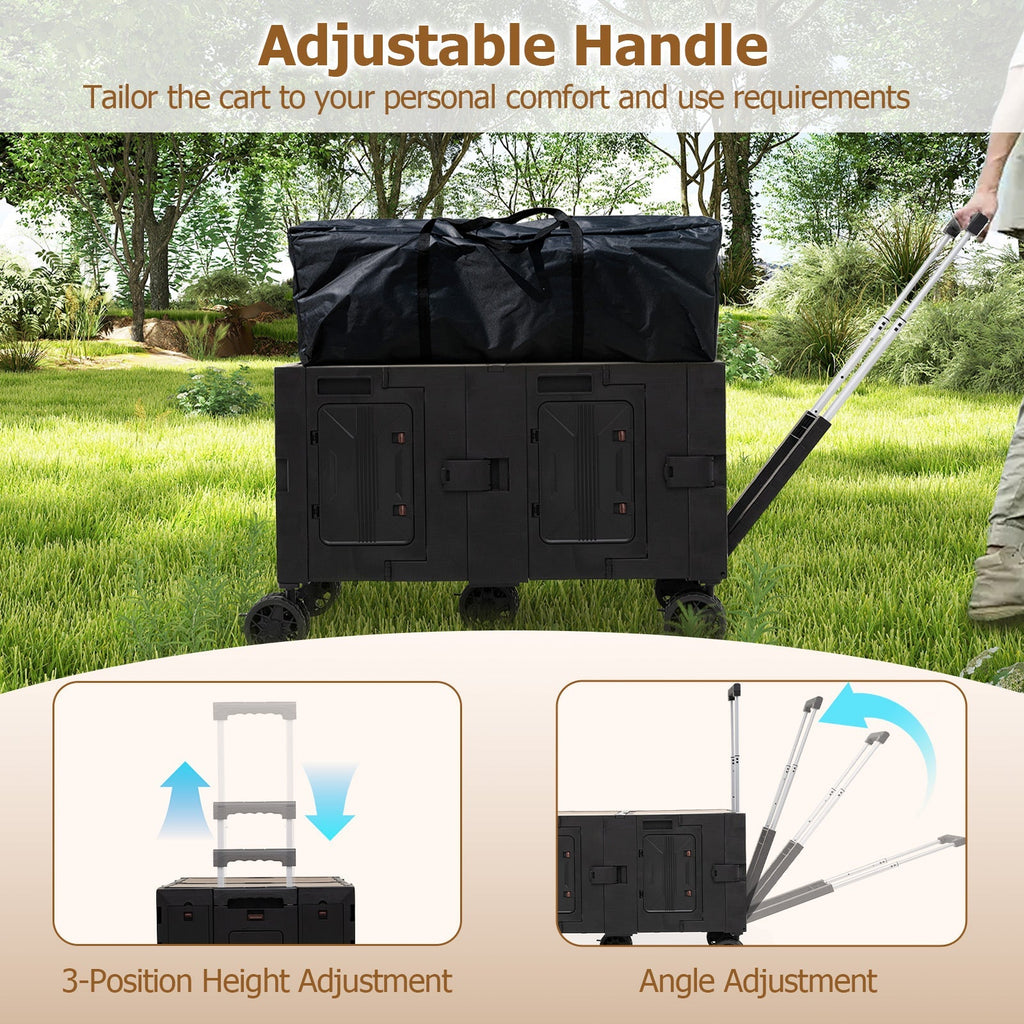 Large Foldable Utility Cart with 2-Tier Storage Crates and Telescoping Handle