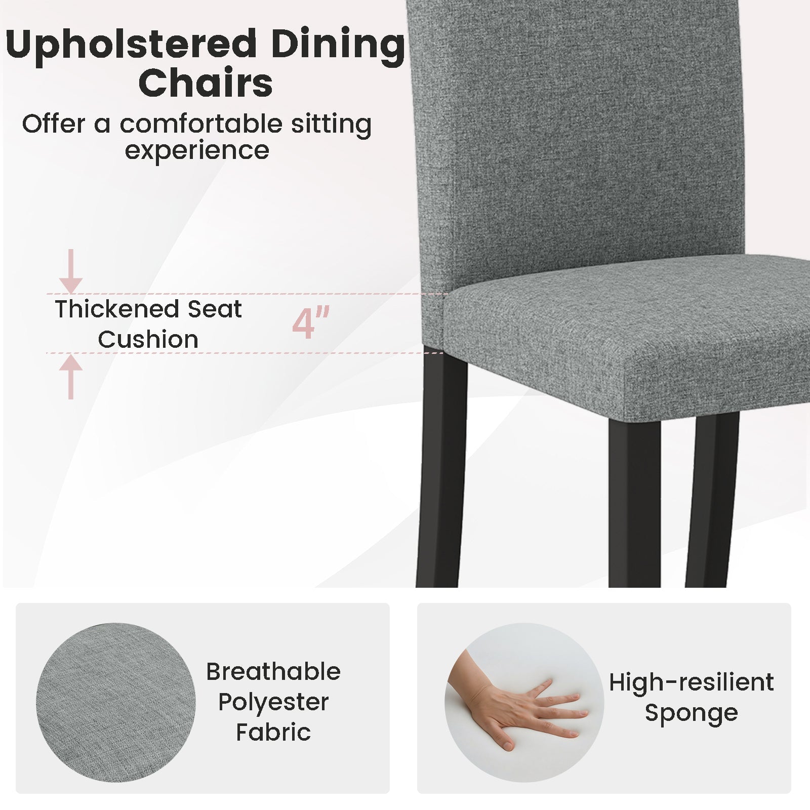 Dining Chair Set of 2 Mid-Century Modern Chairs with Rubber Wood Legs-Gray
