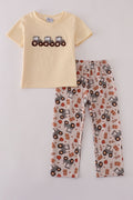 Yellow tractor french knot pants set
