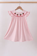 Pink strawberry embroidery gingham dress