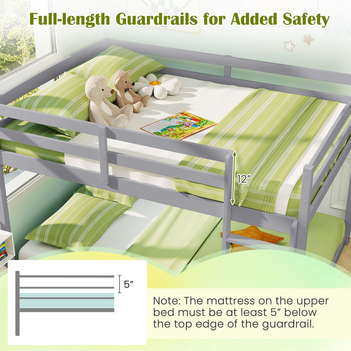 Full Over Full Bunk Bed Low-to-ground Bunk Bed