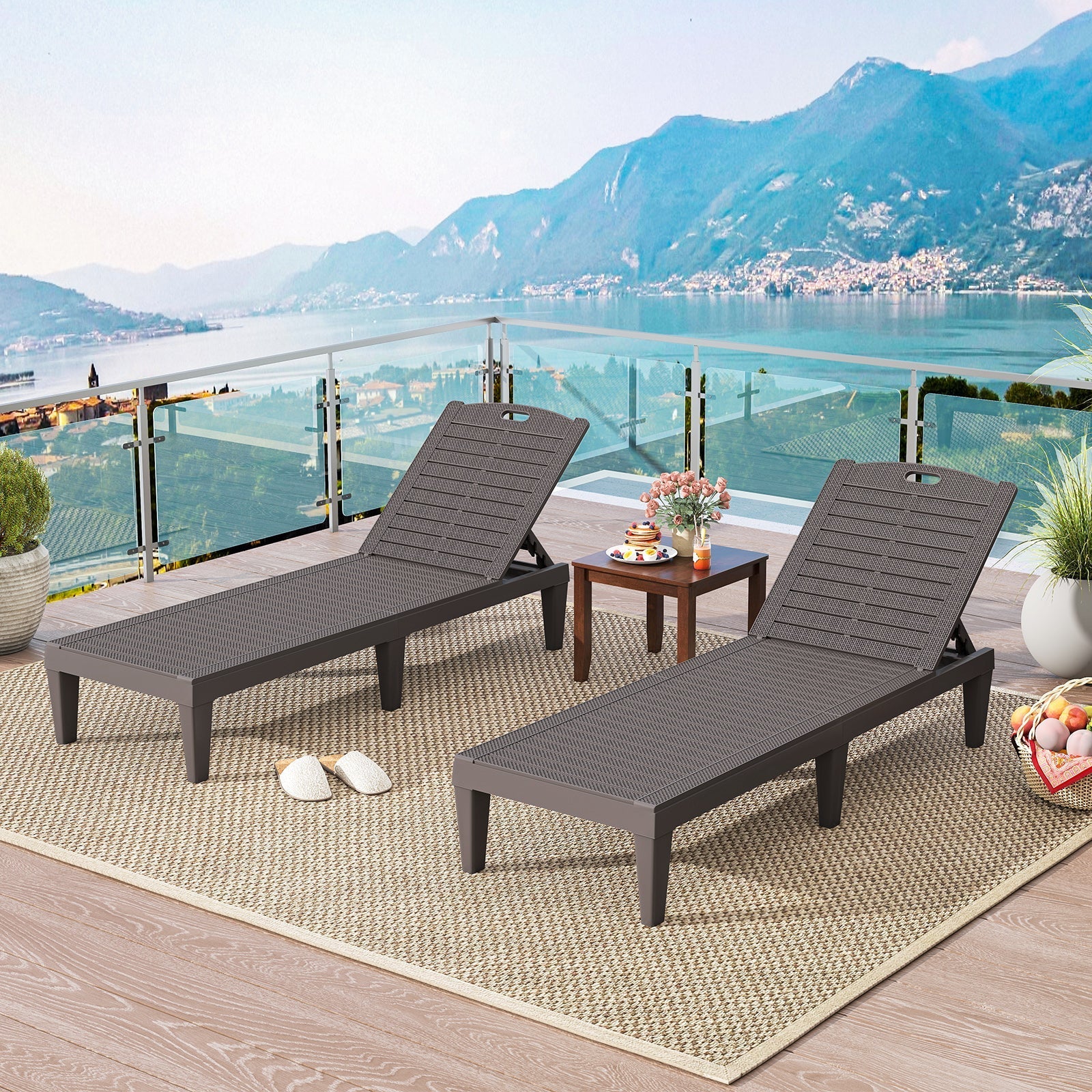 Outdoor PP Chaise Lounge Chairs Set of 2 with 4-Position Adjustable Backrests