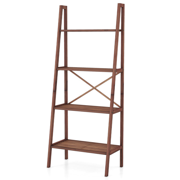 2-Piece Laundry Room Furniture Set: Teak Utility Bench + Bamboo Ladder Shelf