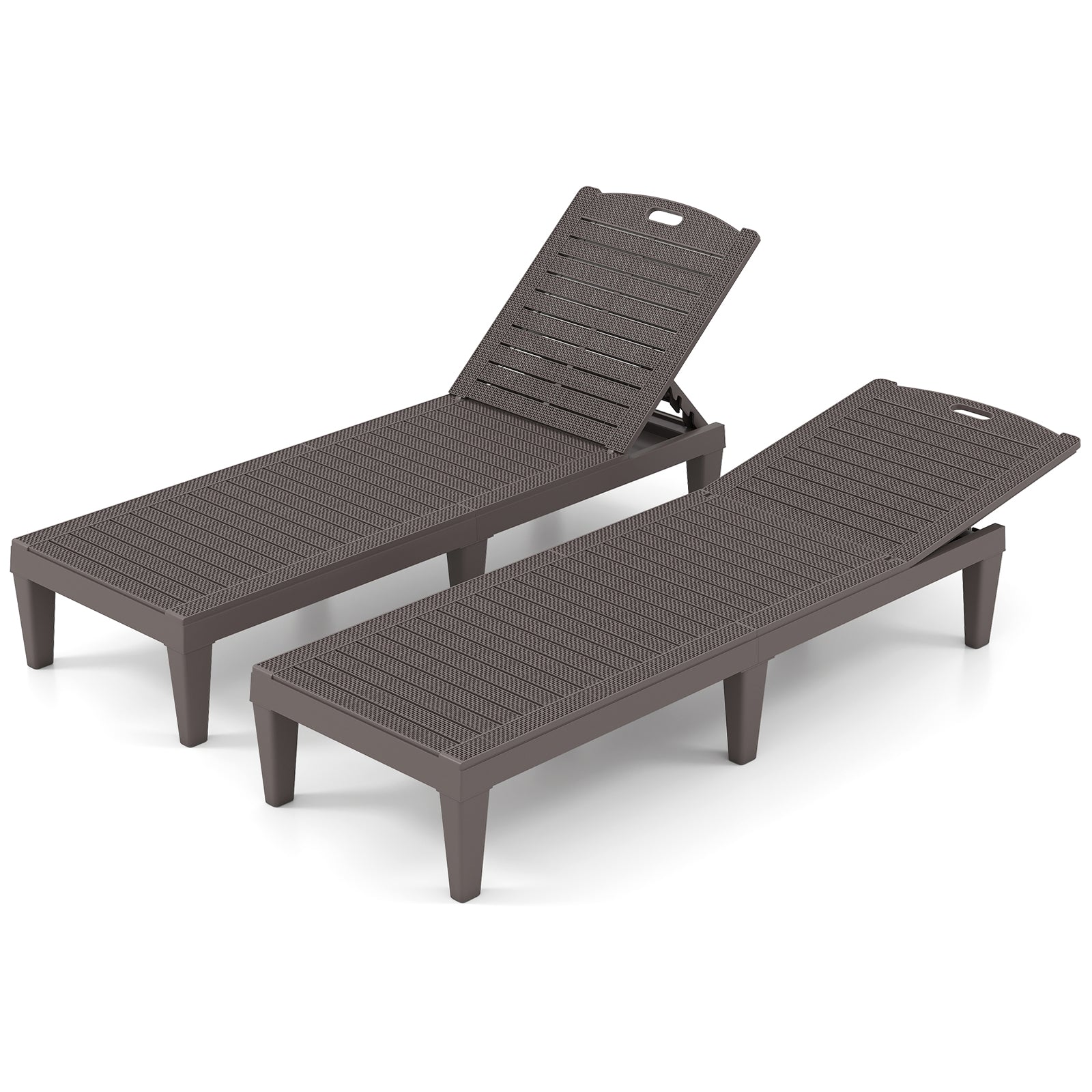Outdoor PP Chaise Lounge Chairs Set of 2 with 4-Position Adjustable Backrests