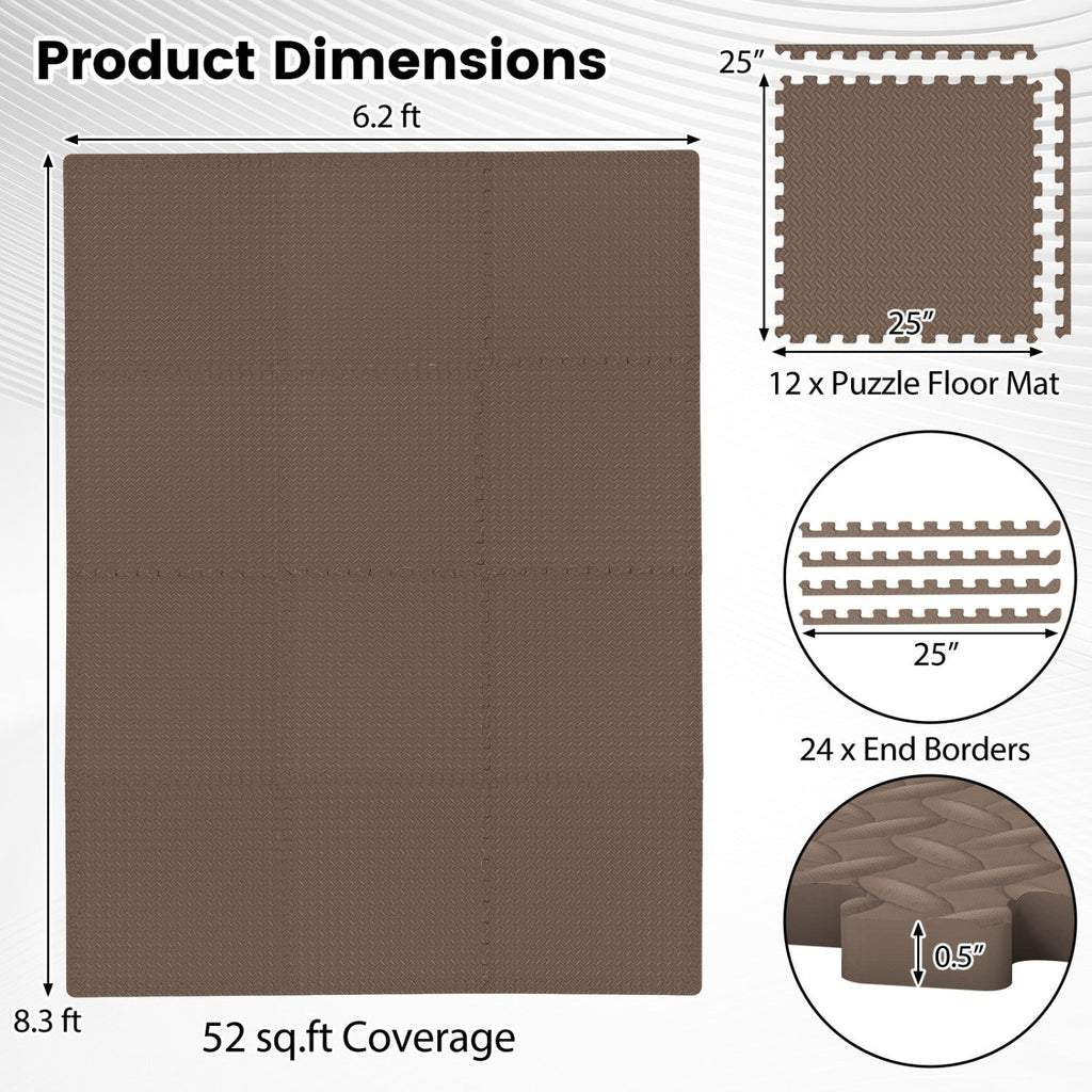 Puzzle Exercise Floor Mats 1/2 Inch Thick - 12 Tiles