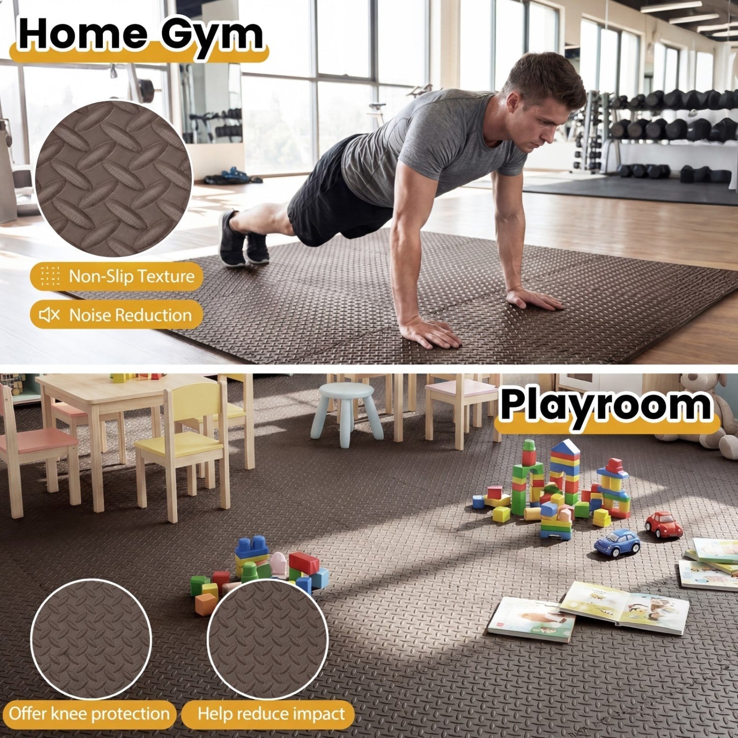 Puzzle Exercise Floor Mats 1/2 Inch Thick - 12 Tiles