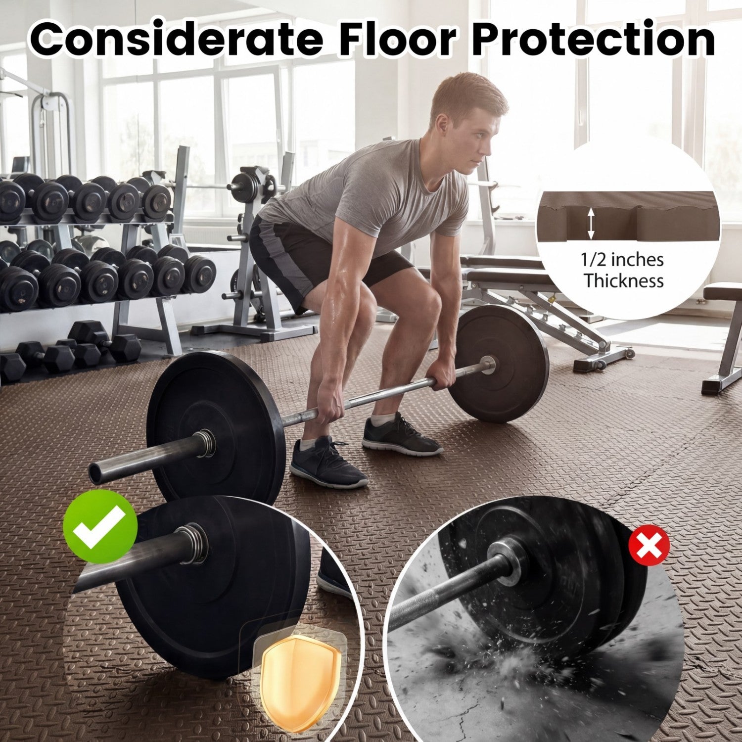 Puzzle Exercise Floor Mats 1/2 Inch Thick - 12 Tiles