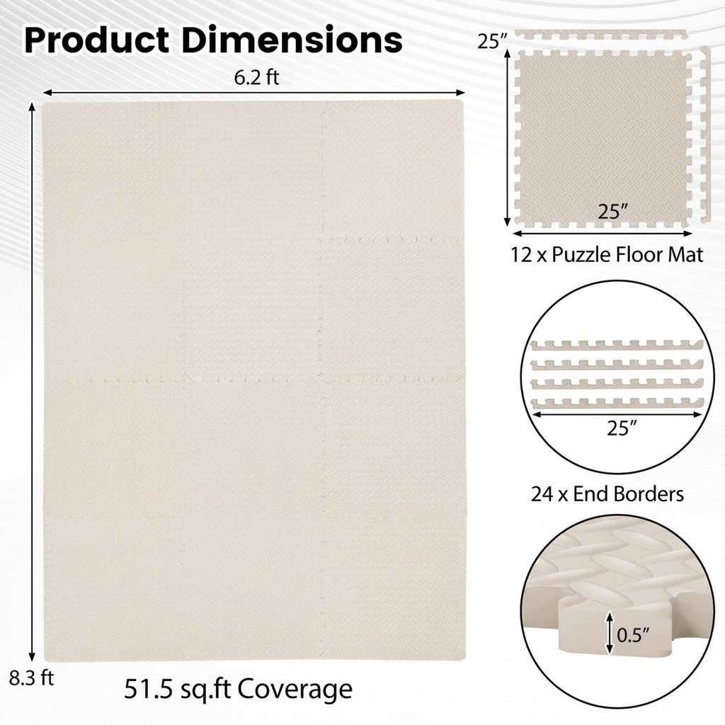 Puzzle Exercise Floor Mats 1/2 Inch Thick - 12 Tiles