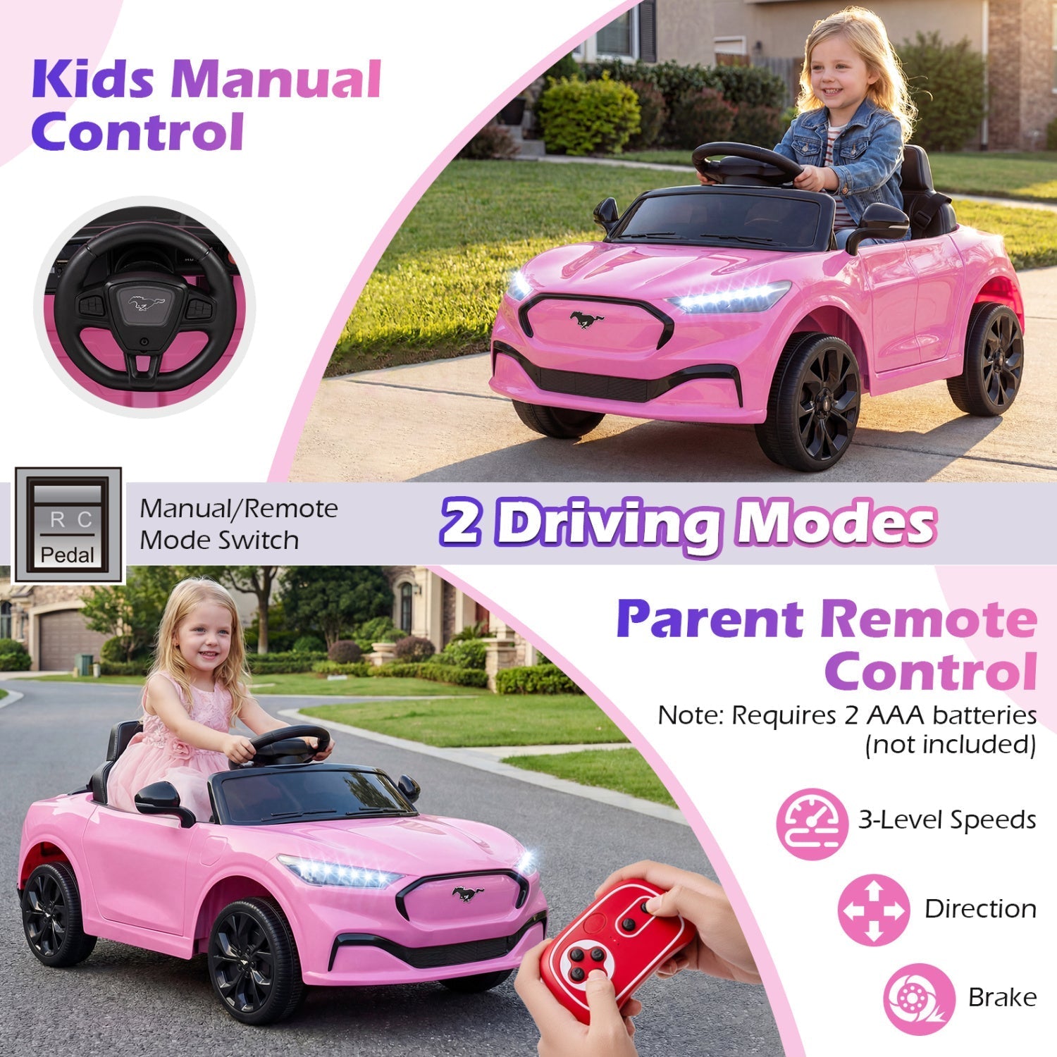 12V Kids Ride on Car Licensed Ford Mach E with Parent Control and Horn