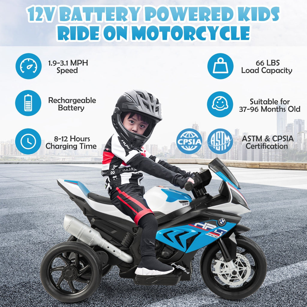 12V Licensed BMW Kids Motorcycle Ride-On Toy for 37-96 Months Old Kids