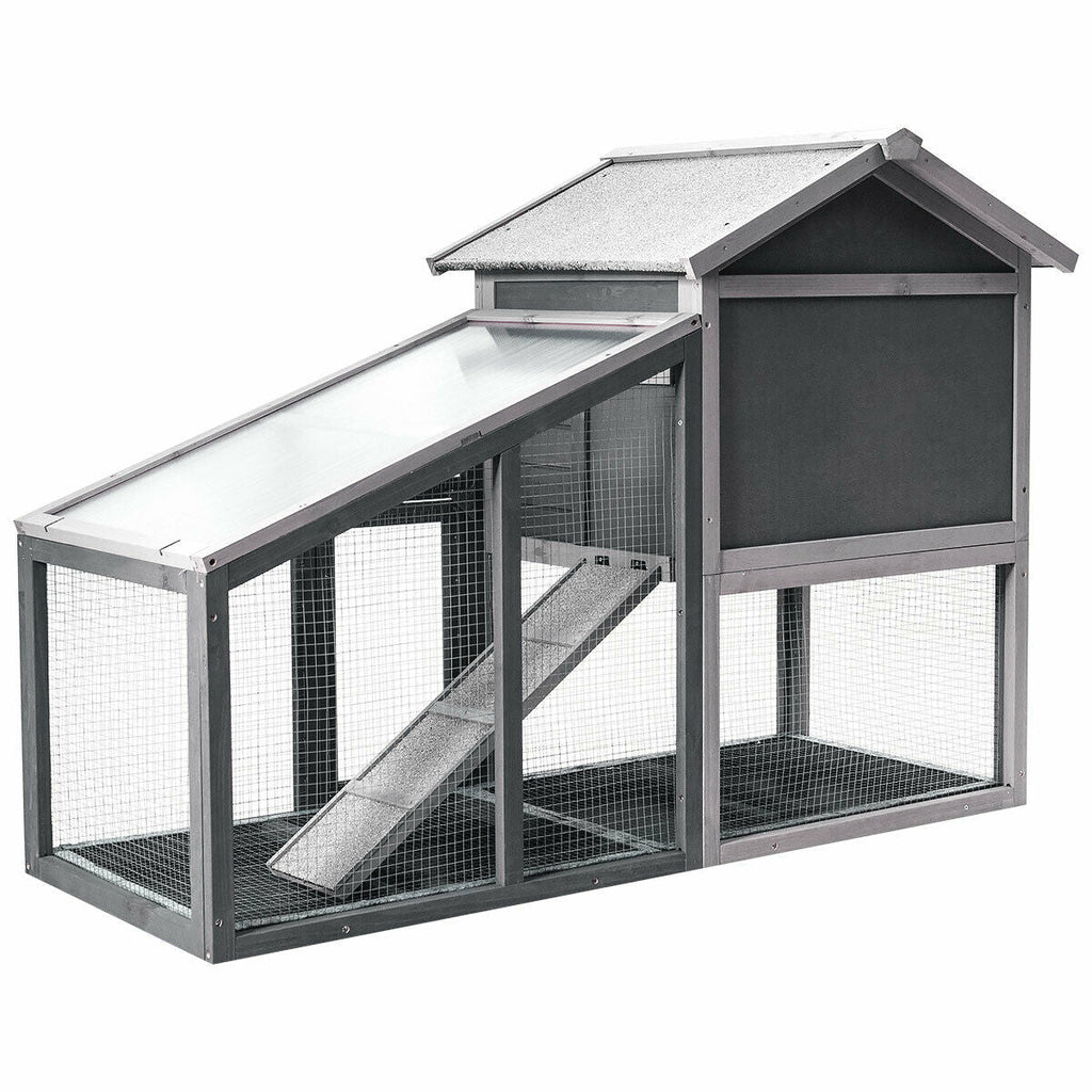 Wooden 56.5 Inch Length Rabbit Hutch with Pull out Tray and Ramp