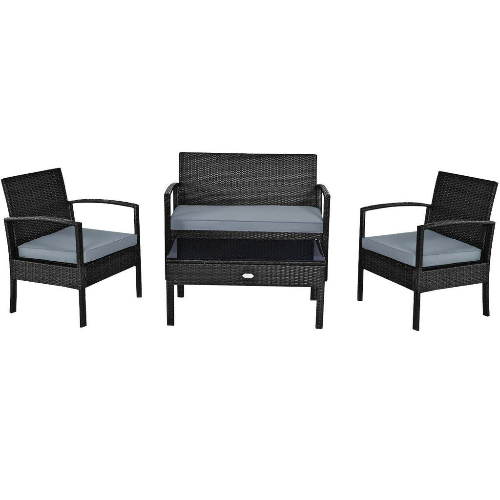 4 Pieces Patio Rattan Cushioned Furniture Set
