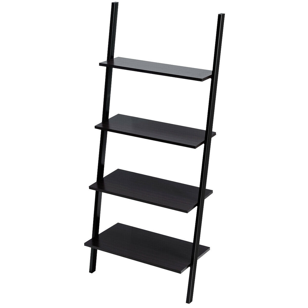 Multipurpose 4-Tier Industrial Leaning Wall Bookcase with Metal Frame